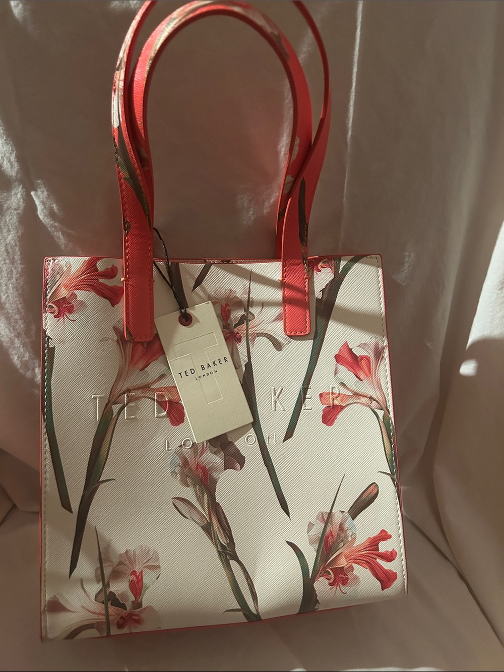 Ted Baker White The Icon Bag in Coral Colorway Iris Floral Tote NWT - Picture 3 of 7